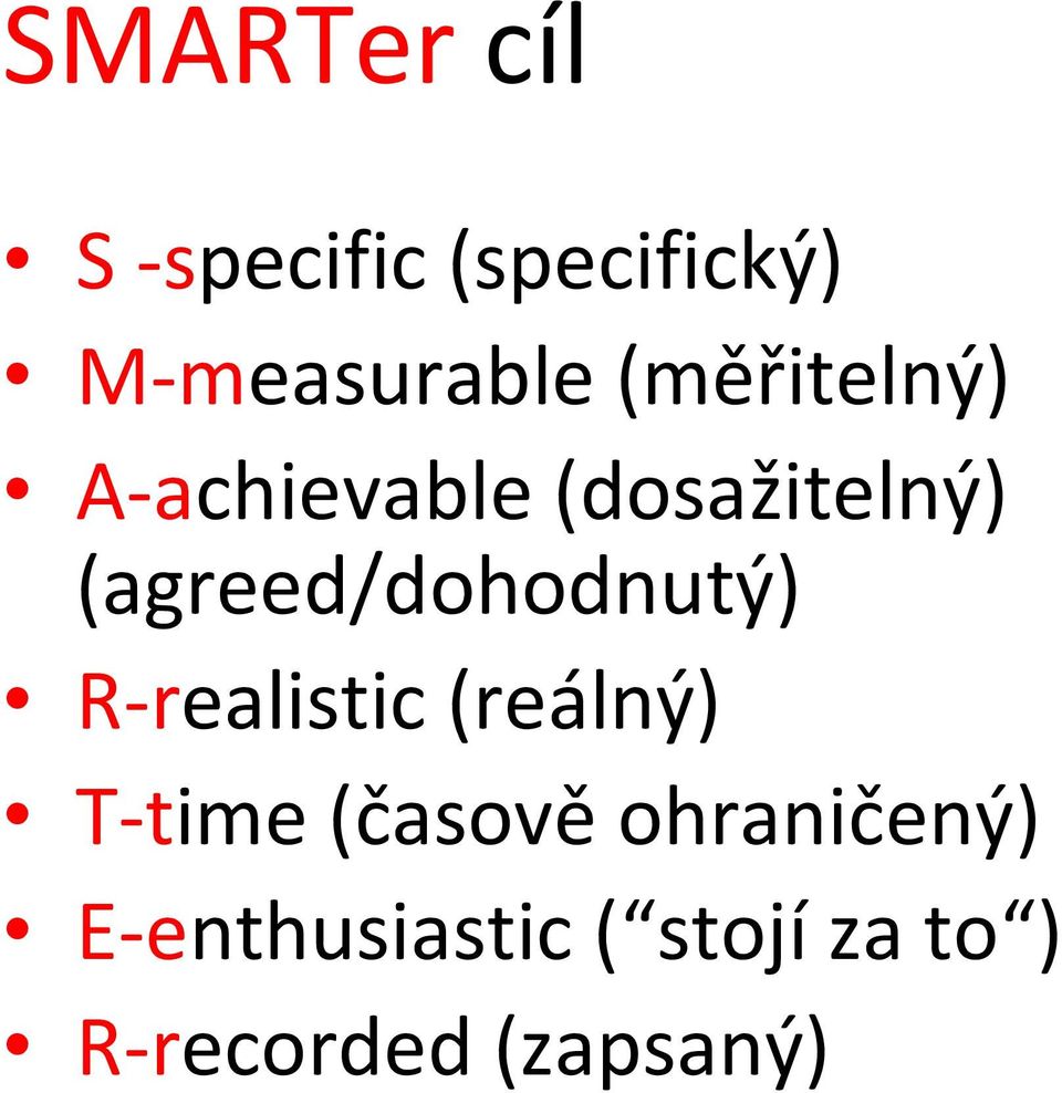 (agreed/dohodnutý) R-realistic (reálný) T-time