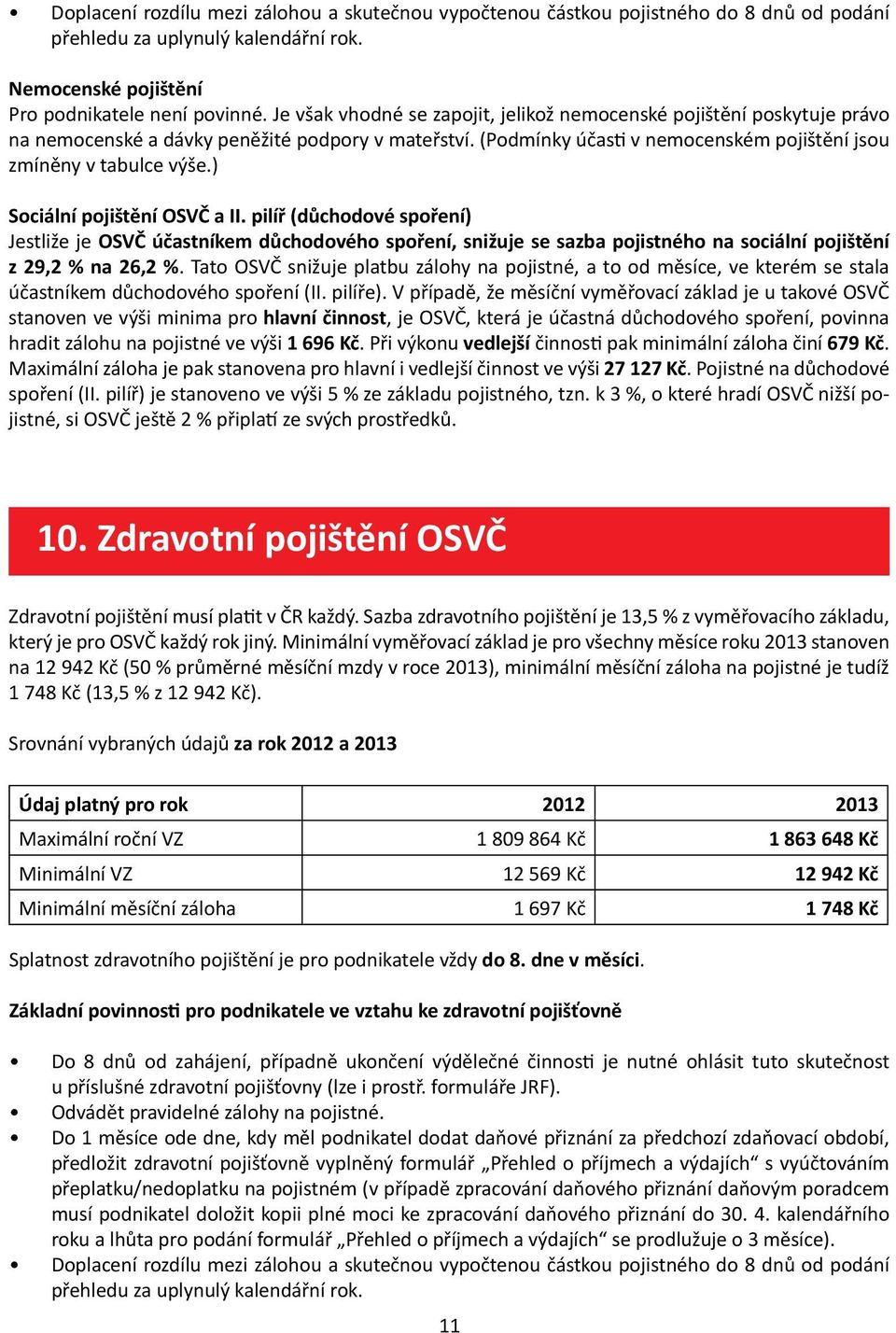 ) Sociální pojištění OSVČ a II. pilíř (důchodové spoření) Jestliže je OSVČ účastníkem důchodového spoření, snižuje se sazba pojistného na sociální pojištění z 29,2 % na 26,2 %.