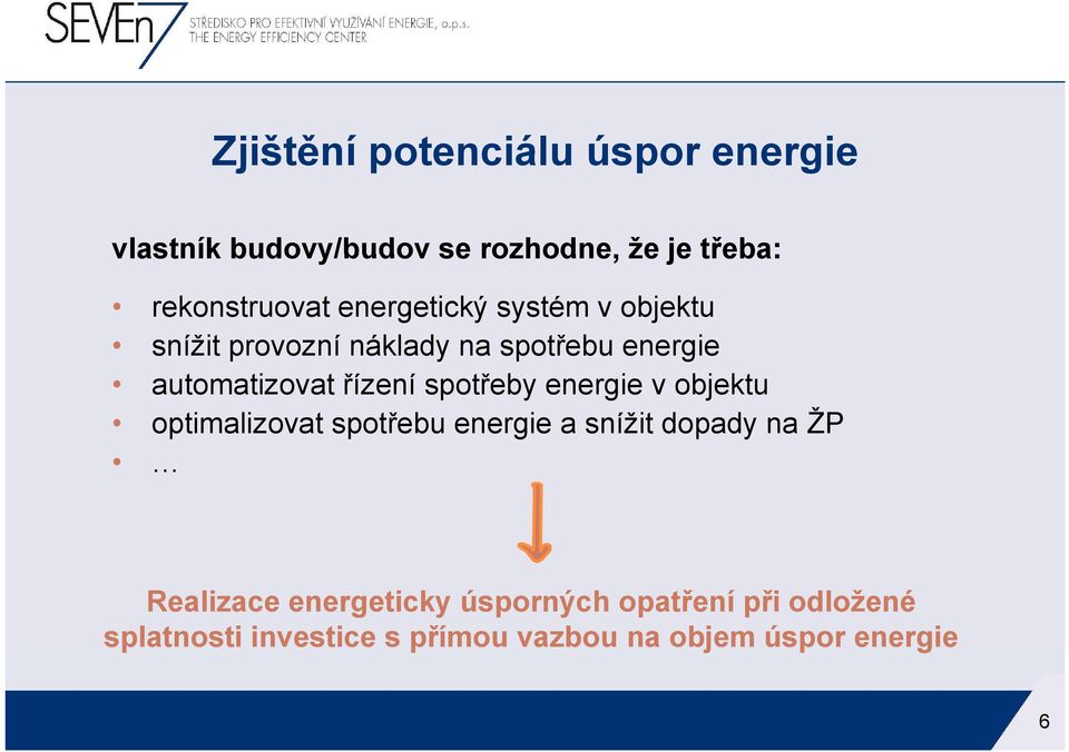 spotřeby energie v objektu optimalizovat spotřebu energie a snížit dopady na ŽP Realizace