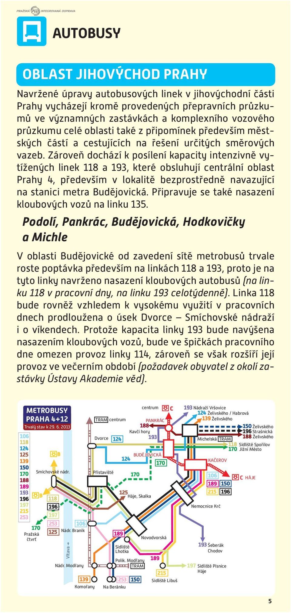 Zároveň dochází k posílení kapacity intenzivně vytížených linek a 193, které obsluhují centrální oblast Prahy 4, především v lokalitě bezprostředně navazující na stanici metra Budějovická.