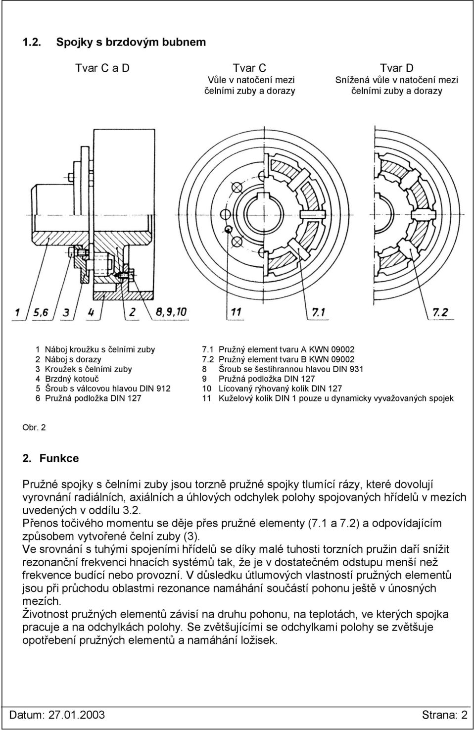 2 Pružný element tvaru B KWN 09002 3 Kroužek s čelními zuby 8 Šroub se šestihrannou hlavou DIN 931 4 Brzdný kotouč 9 Pružná podložka DIN 127 5 Šroub s válcovou hlavou DIN 912 10 Lícovaný rýhovaný