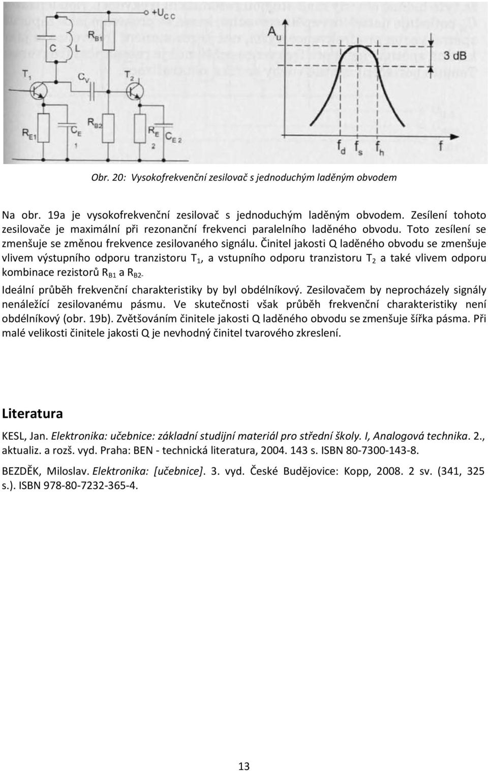 Činitel jakosti Q laděného obvodu se zmenšuje vlivem výstupního odporu tranzistoru T, a vstupního odporu tranzistoru T a také vlivem odporu kombinace rezistorů R B a R B- Ideální průběh frekvenční