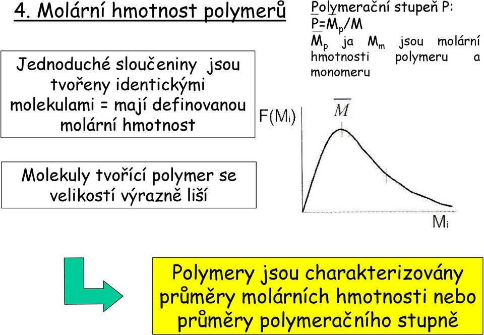 stupeň P: P=M p /M M p ja M m jsou molární hmotnosti polymeru a monomeru -Číselný průměr