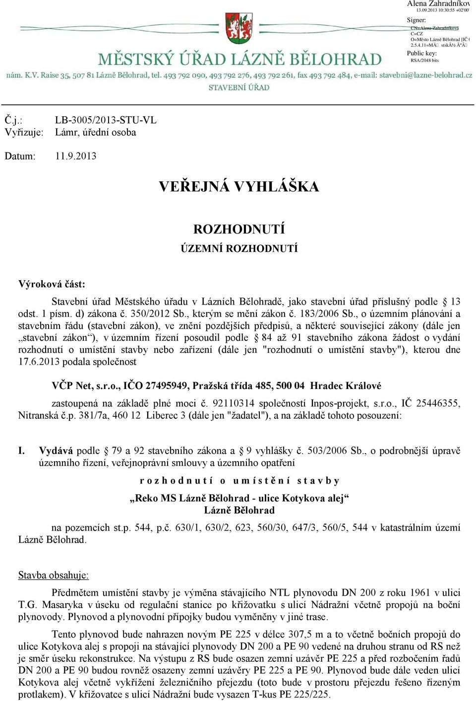 , kterým se mění zákon č. 183/2006 Sb.