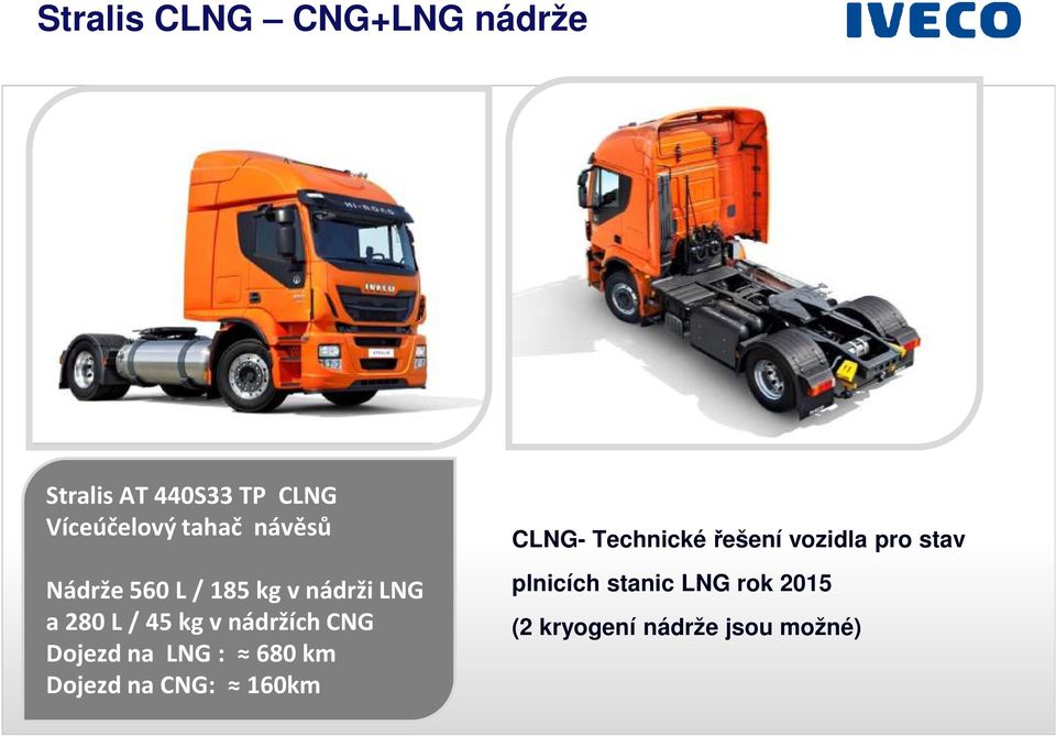 nádržíchcng Dojezd na LNG : 680 km Dojezd nacng: 160km CLNG- Technické
