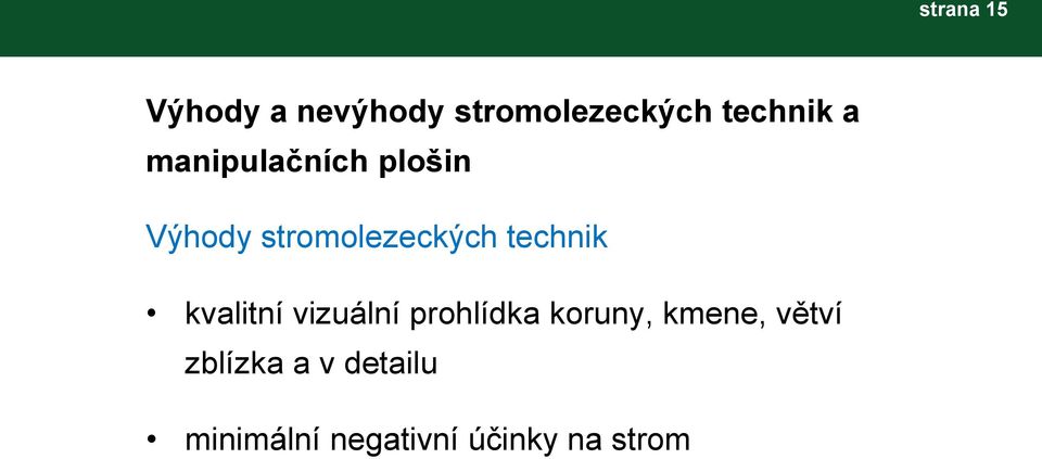 technik kvalitní vizuální prohlídka koruny, kmene,