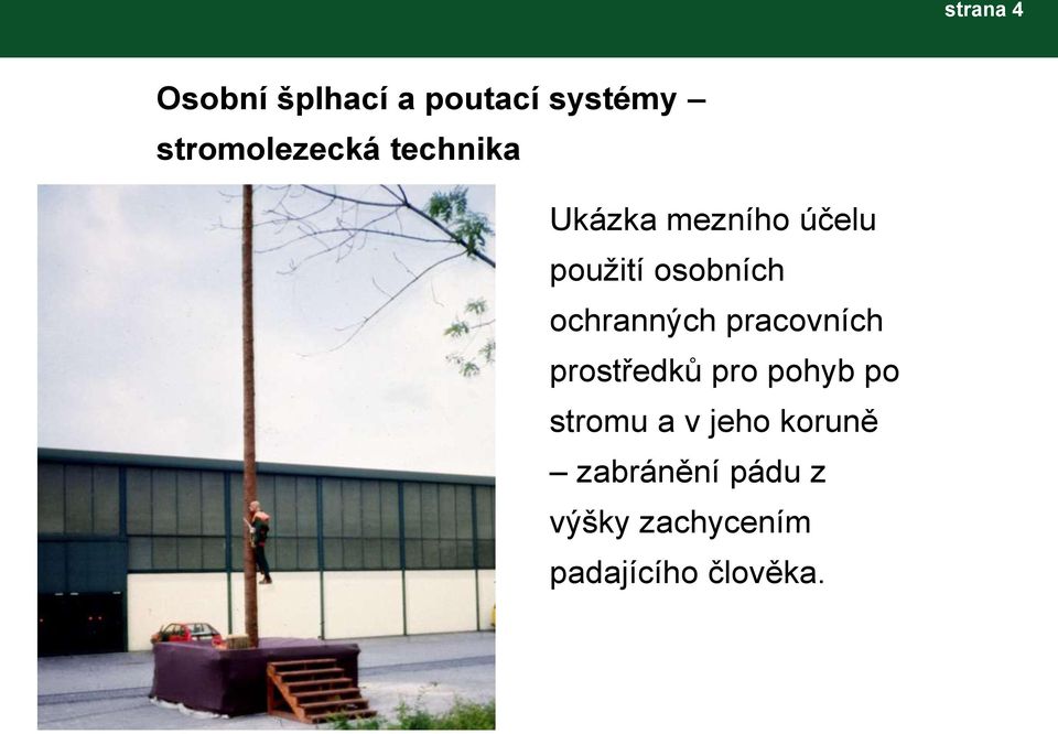 ochranných pracovních prostředků pro pohyb po stromu a v