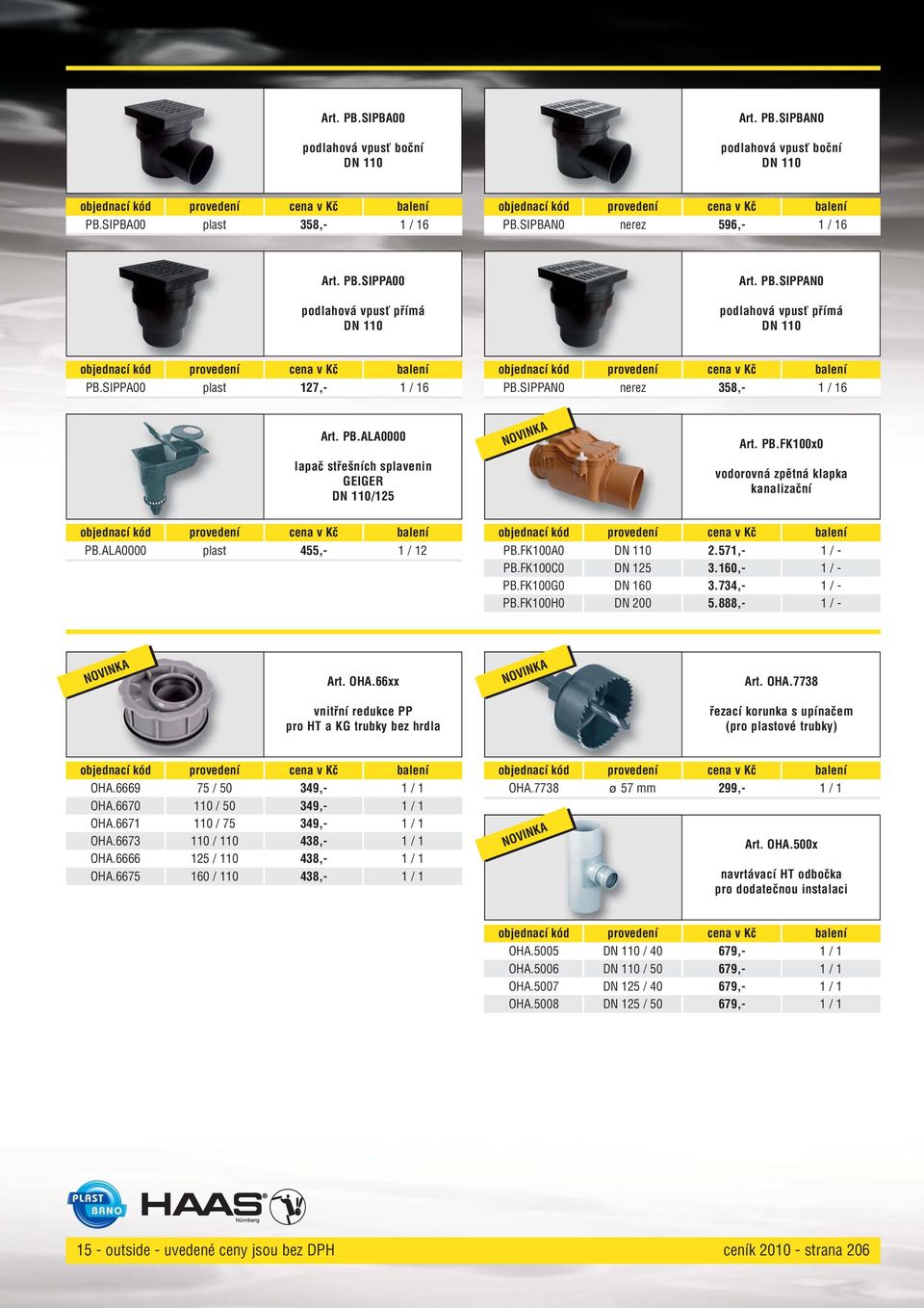 ALA0000 plast 455,- 1 / 12 PB.FK100A0 DN 110 2.571,- 1 / - PB.FK100C0 DN 125 3.160,- 1 / - PB.FK100G0 DN 160 3.734,- 1 / - PB.FK100H0 DN 200 5.888,- 1 / - Art. OHA.