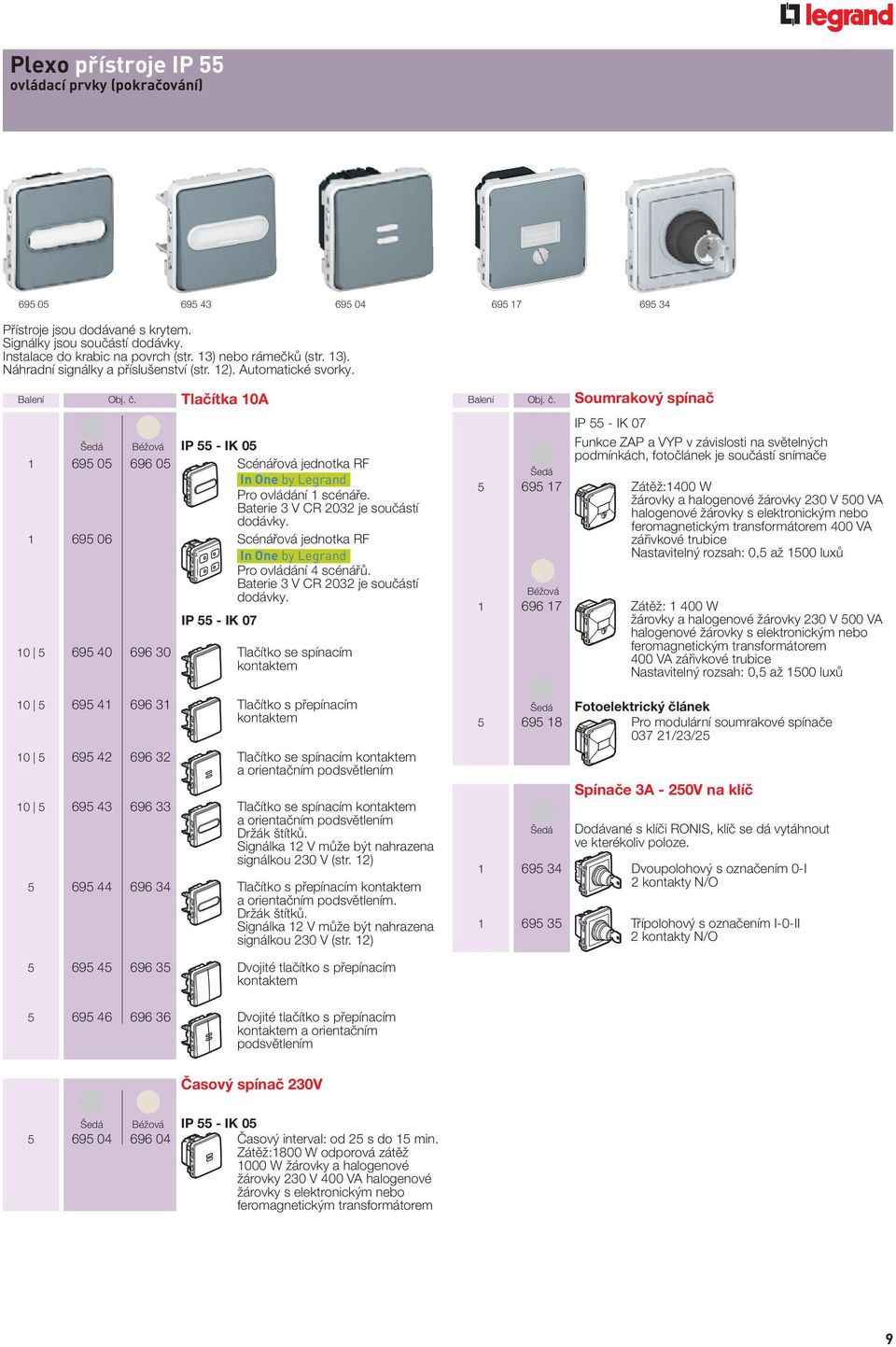 Tlačítka 10A Béžová IP 55 - IK 05 1 695 05 696 05 Scénářová jednotka RF In One by Legrand Pro ovládání 1 scénáře. Baterie 3 V CR 2032 je součástí dodávky.