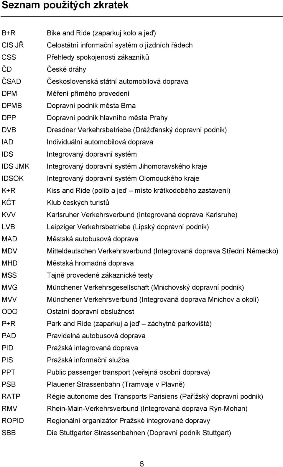 Dopravní podnik hlavního města Prahy Dresdner Verkehrsbetriebe (Drážďanský dopravní podnik) Individuální automobilová doprava Integrovaný dopravní systém Integrovaný dopravní systém Jihomoravského