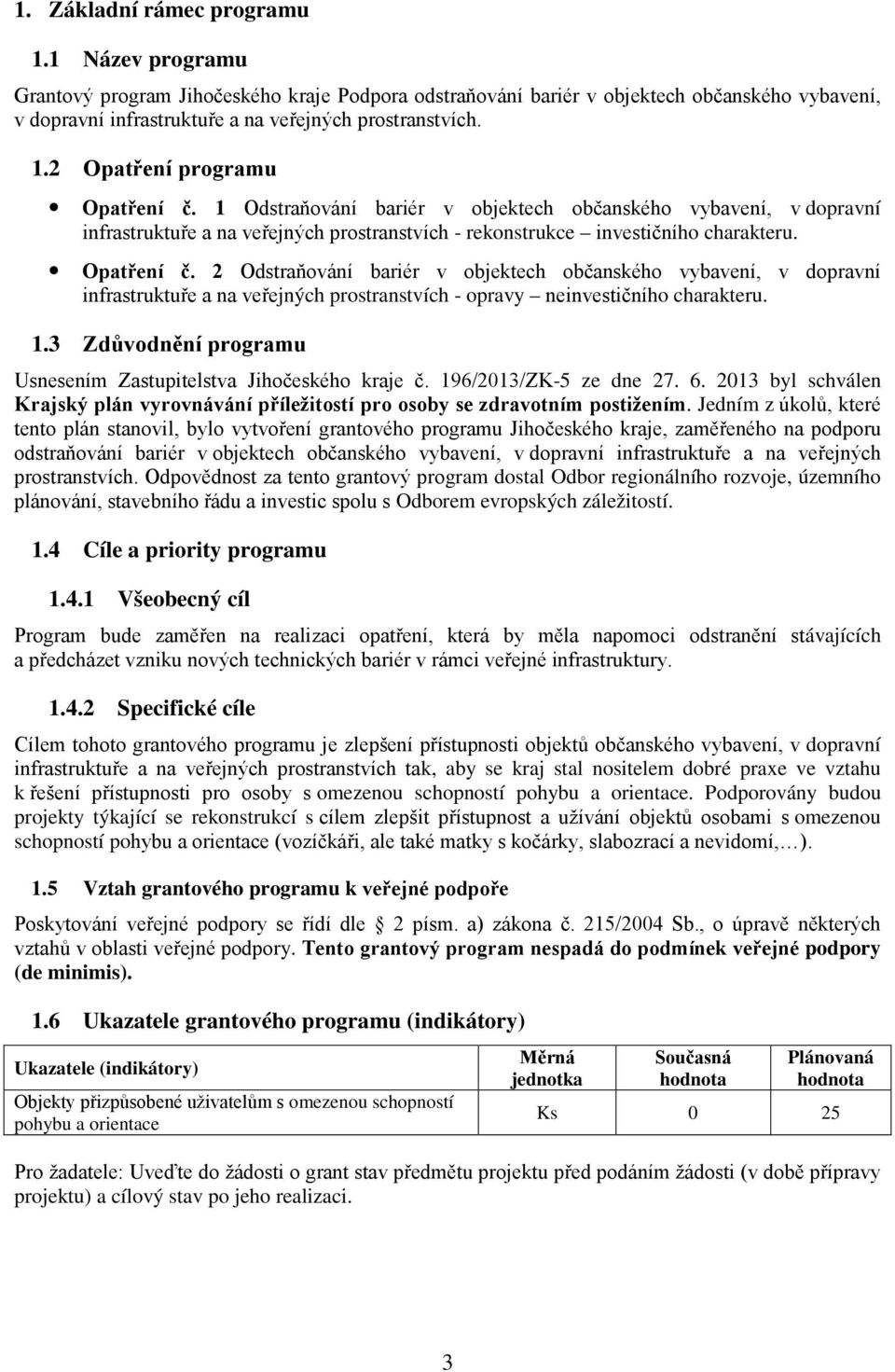 1.3 Zdůvodnění programu Usnesením Zastupitelstva Jihočeského kraje č. 196/2013/ZK-5 ze dne 27. 6. 2013 byl schválen Krajský plán vyrovnávání příležitostí pro osoby se zdravotním postižením.
