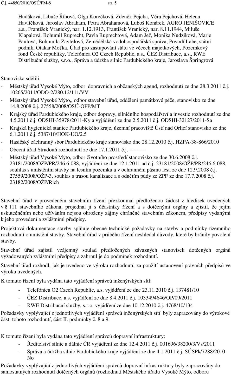 1944, Miluše Klapalová, Bohumil Ruprecht, Pavla Ruprechtová, Adam Jež, Monika Nudzíková, Marie Paulová, Bohumila Zavřelová, Zemědělská vodohospodářská správa, Povodí Labe, státní podnik, Otakar