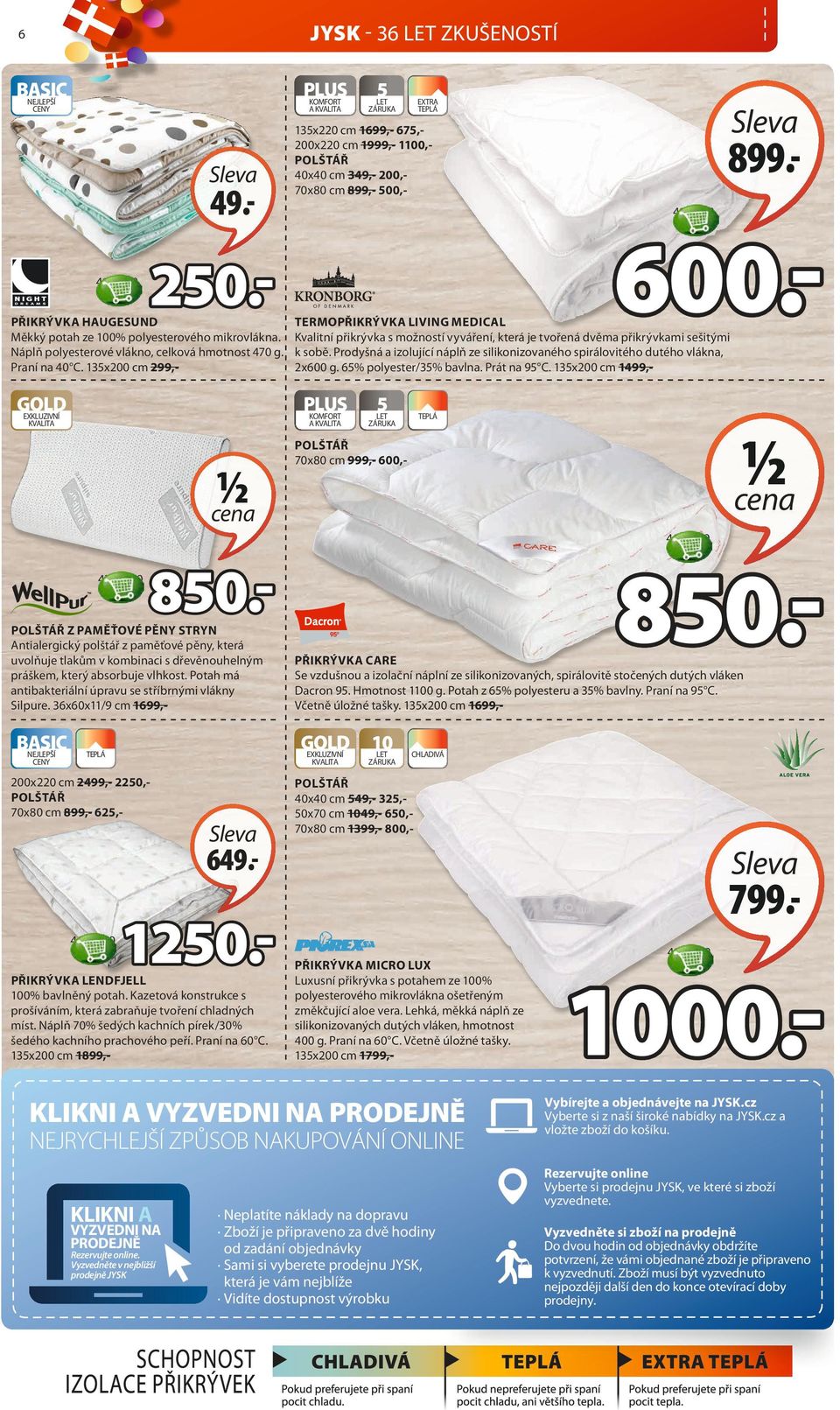 Prodyšná a izolující náplň ze silikonizovaného spirálovitého dutého vlákna, 2x600 g. 65% polyester/35% bavlna. Prát na 95 C.