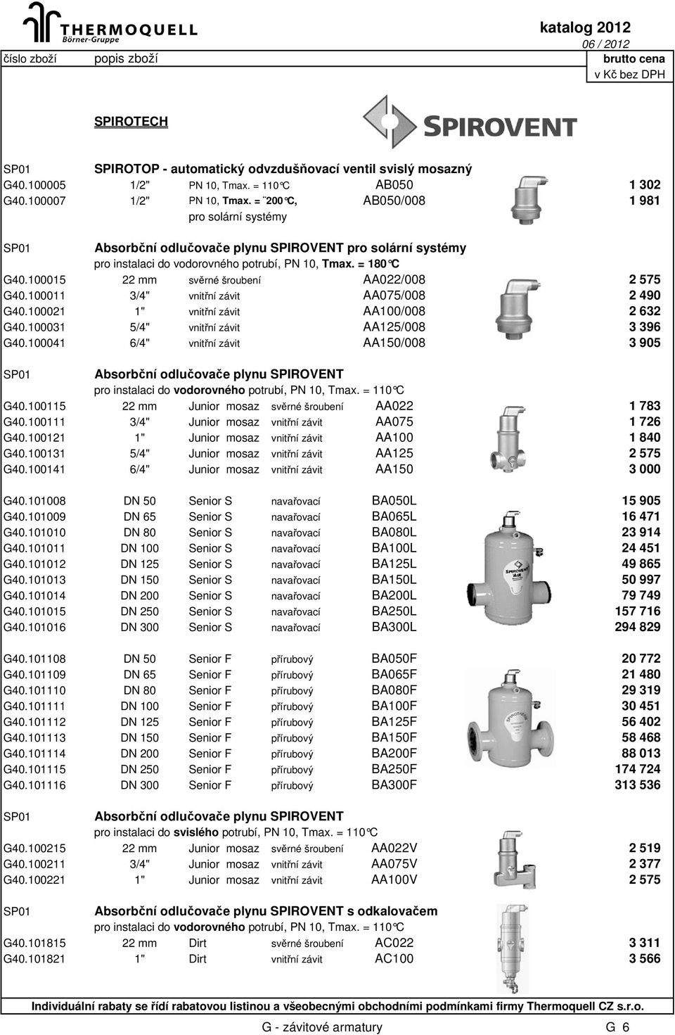 100015 22 mm svěrné šroubení AA022/008 2 575 G40.100011 3/4" vnitřní závit AA075/008 2 490 G40.100021 1" vnitřní závit AA100/008 2 632 G40.100031 5/4" vnitřní závit AA125/008 3 396 G40.