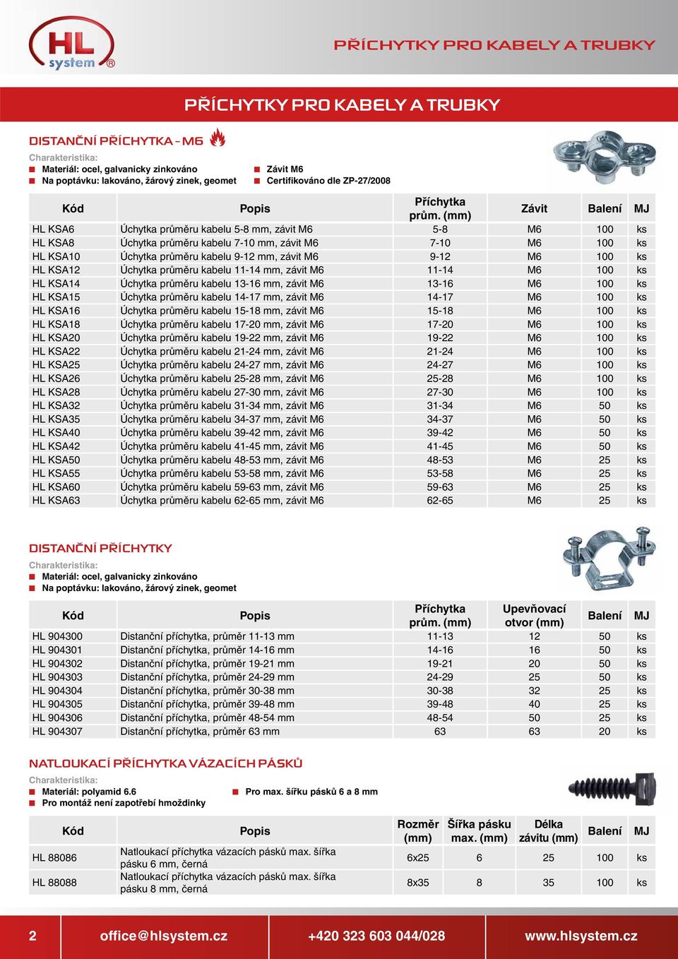 9-12 M6 100 ks HL KSA12 Úchytka průměru kabelu 11-14 mm, závit M6 11-14 M6 100 ks HL KSA14 Úchytka průměru kabelu 13-16 mm, závit M6 13-16 M6 100 ks HL KSA15 Úchytka průměru kabelu 14-17 mm, závit M6