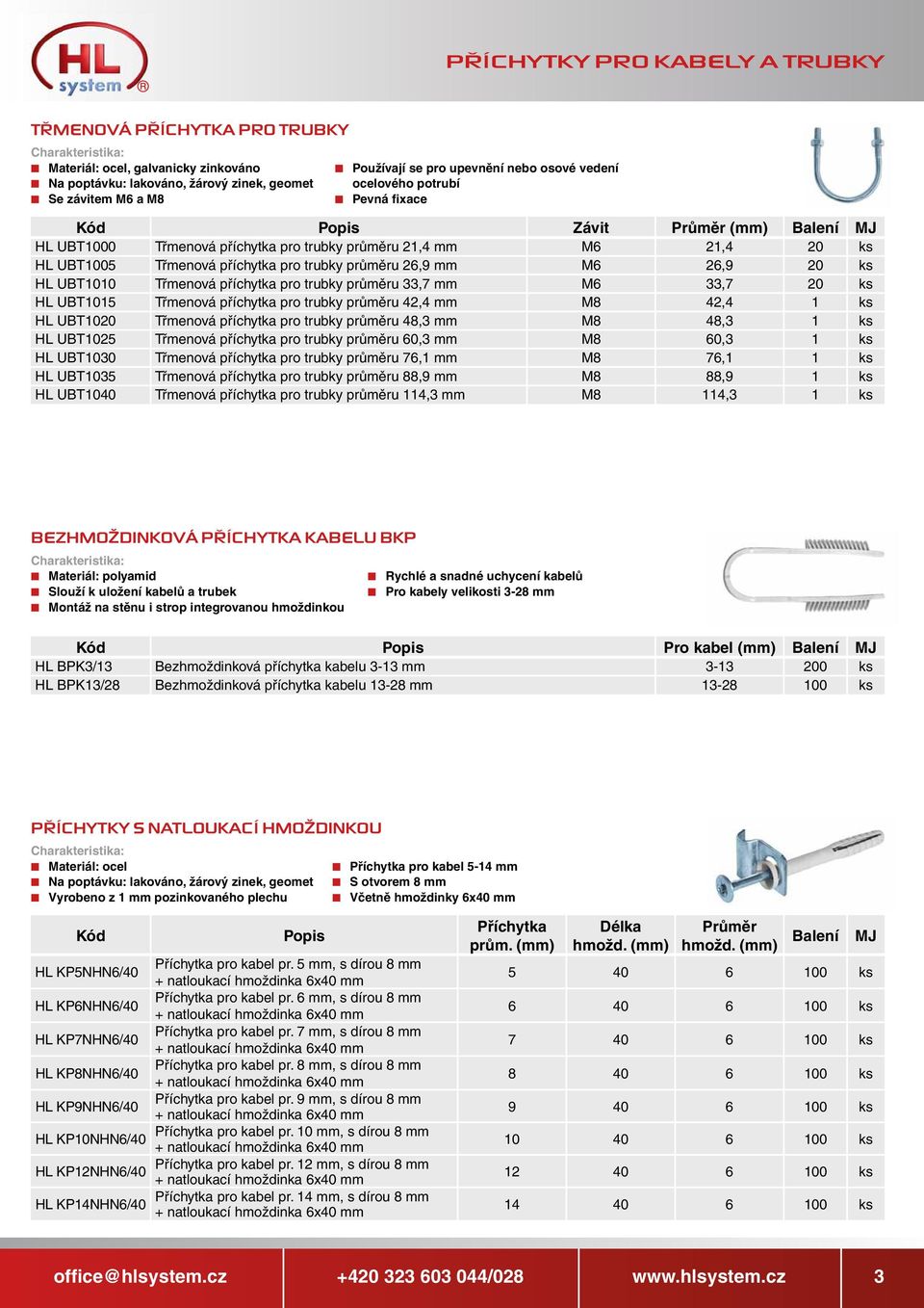 pro trubky průměru 33,7 mm M6 33,7 20 ks HL UBT1015 Třmenová příchytka pro trubky průměru 42,4 mm M8 42,4 1 ks HL UBT1020 Třmenová příchytka pro trubky průměru 48,3 mm M8 48,3 1 ks HL UBT1025