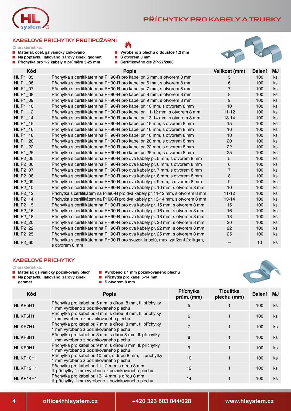6 mm, s otvorem 8 mm 6 100 ks HL P1_07 Příchytka s certifi kátem na PH90-R pro kabel pr. 7 mm, s otvorem 8 mm 7 100 ks HL P1_08 Příchytka s certifi kátem na PH90-R pro kabel pr.