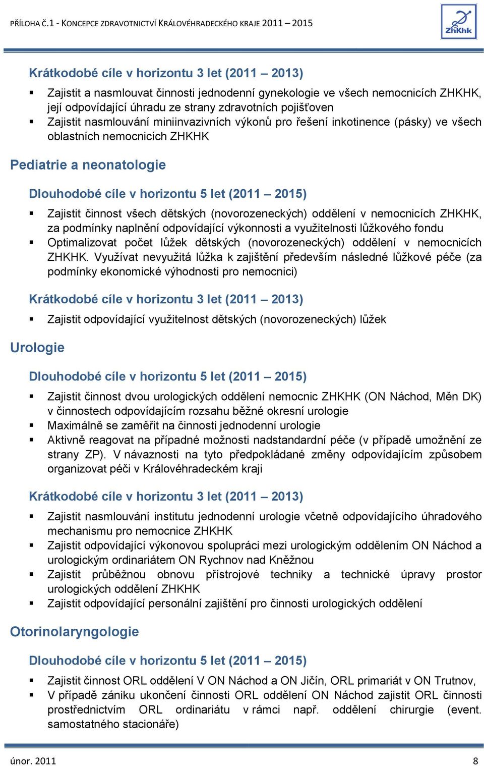 výkonnosti a využitelnosti lůžkového fondu Optimalizovat počet lůžek dětských (novorozeneckých) oddělení v nemocnicích ZHKHK.