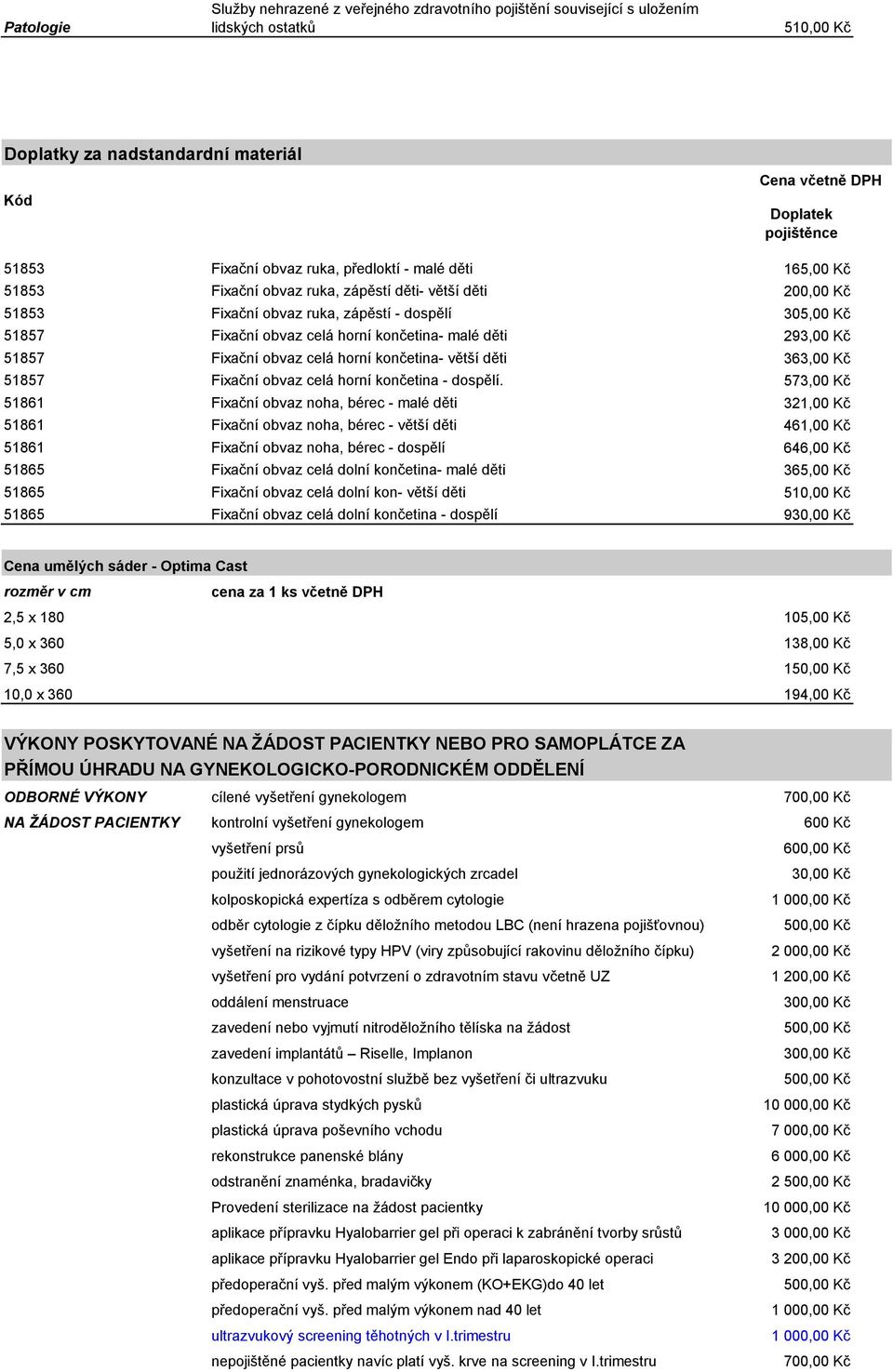 Ceník zdravotnických služeb (v Kč) platný od Nemocnice Nymburk s.r.o.  Administrativní - PDF Free Download