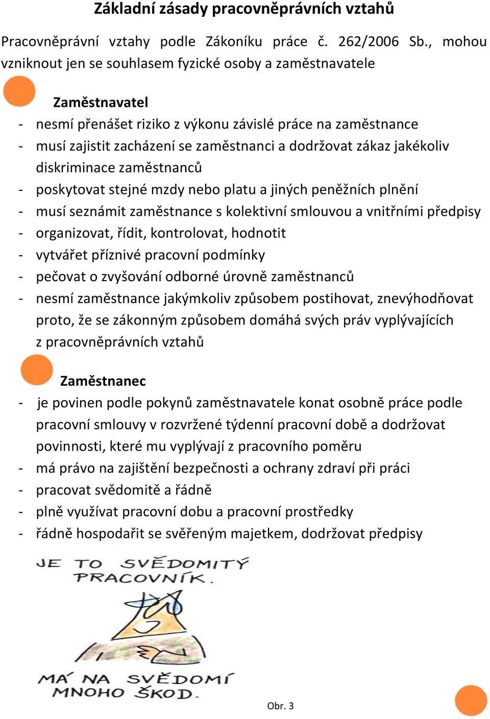 zákaz jakékoliv diskriminace zaměstnanců - poskytovat stejné mzdy nebo platu a jiných peněžních plnění - musí seznámit zaměstnance s kolektivní smlouvou a vnitřními předpisy - organizovat, řídit,