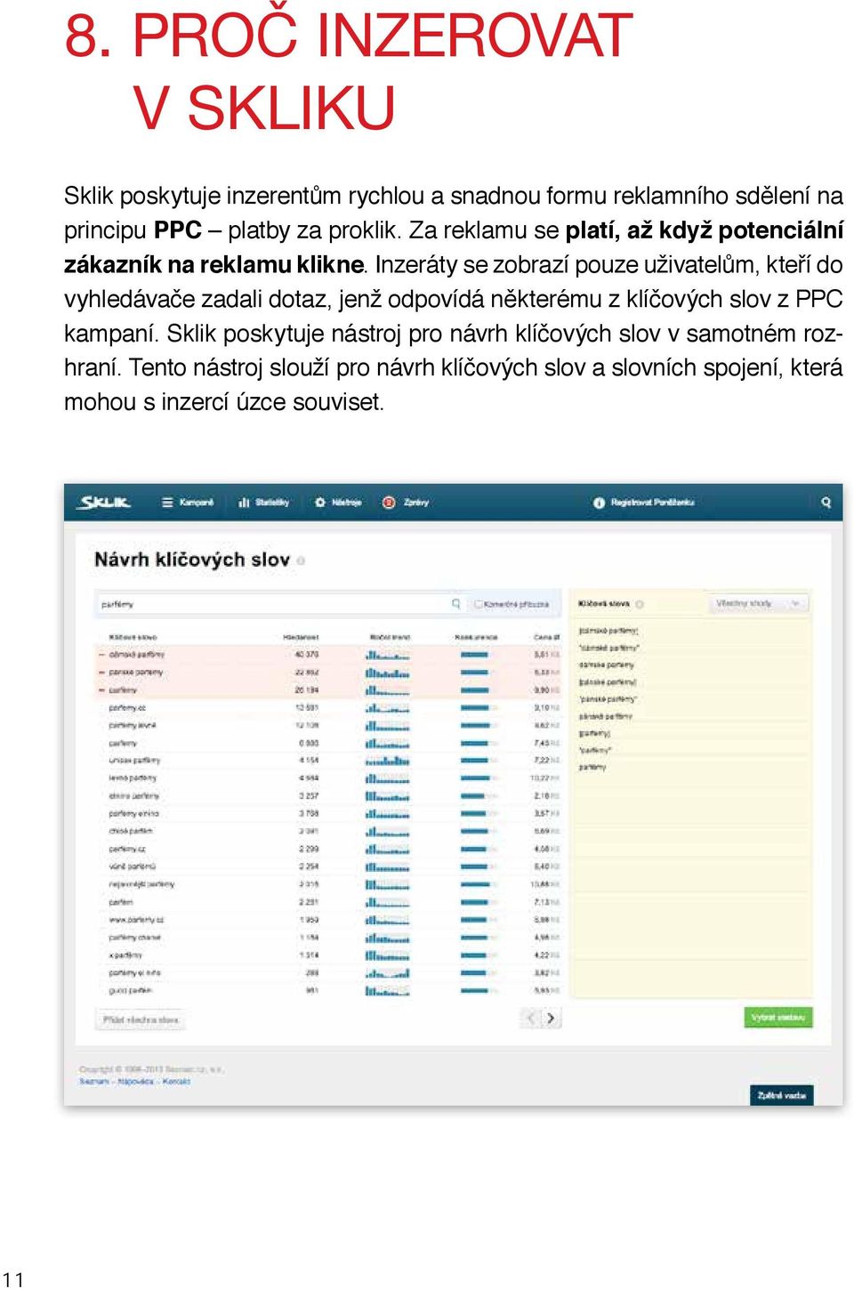 Inzeráty se zobrazí pouze uživatelům, kteří do vyhledávače zadali dotaz, jenž odpovídá některému z klíčových slov z PPC