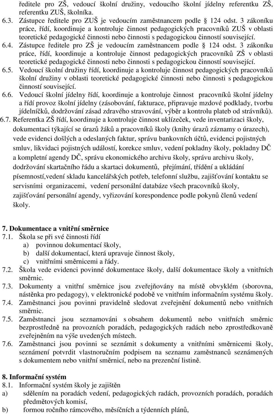 Zástupce ředitele pro ZŠ je vedoucím zaměstnancem podle 124 odst.