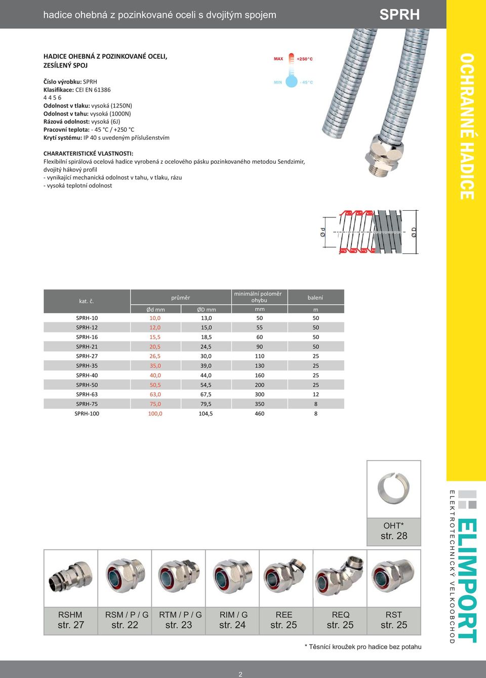 - vynikající mechanická odolnost v tahu, v tlaku, rázu - vysoká teplotní odolnost RSHM str. 27 +250 C - 45 C minimální poloměr průměr kat. č.