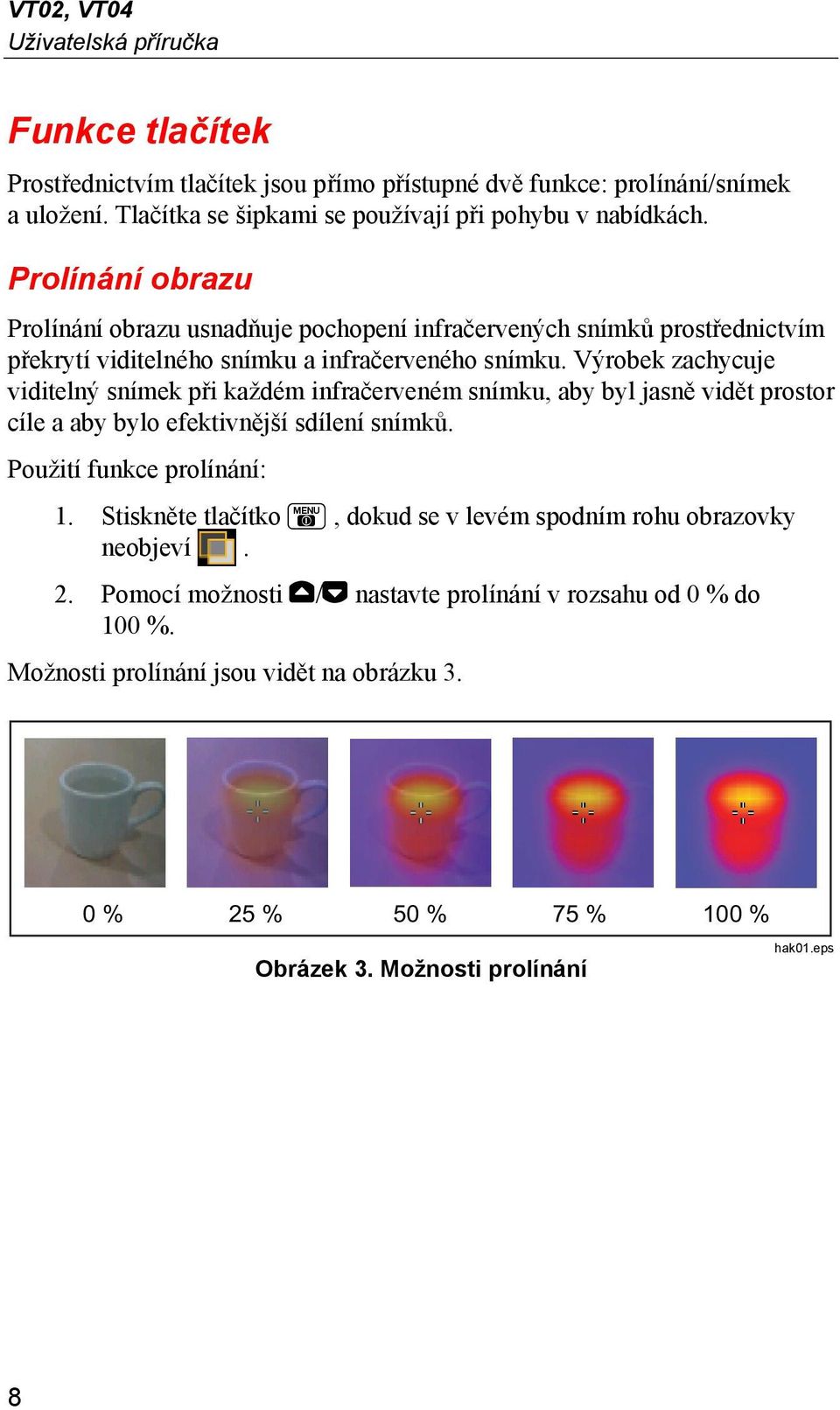 Prolínání obrazu Prolínání obrazu usnadňuje pochopení infračervených snímků prostřednictvím překrytí viditelného snímku a infračerveného snímku.