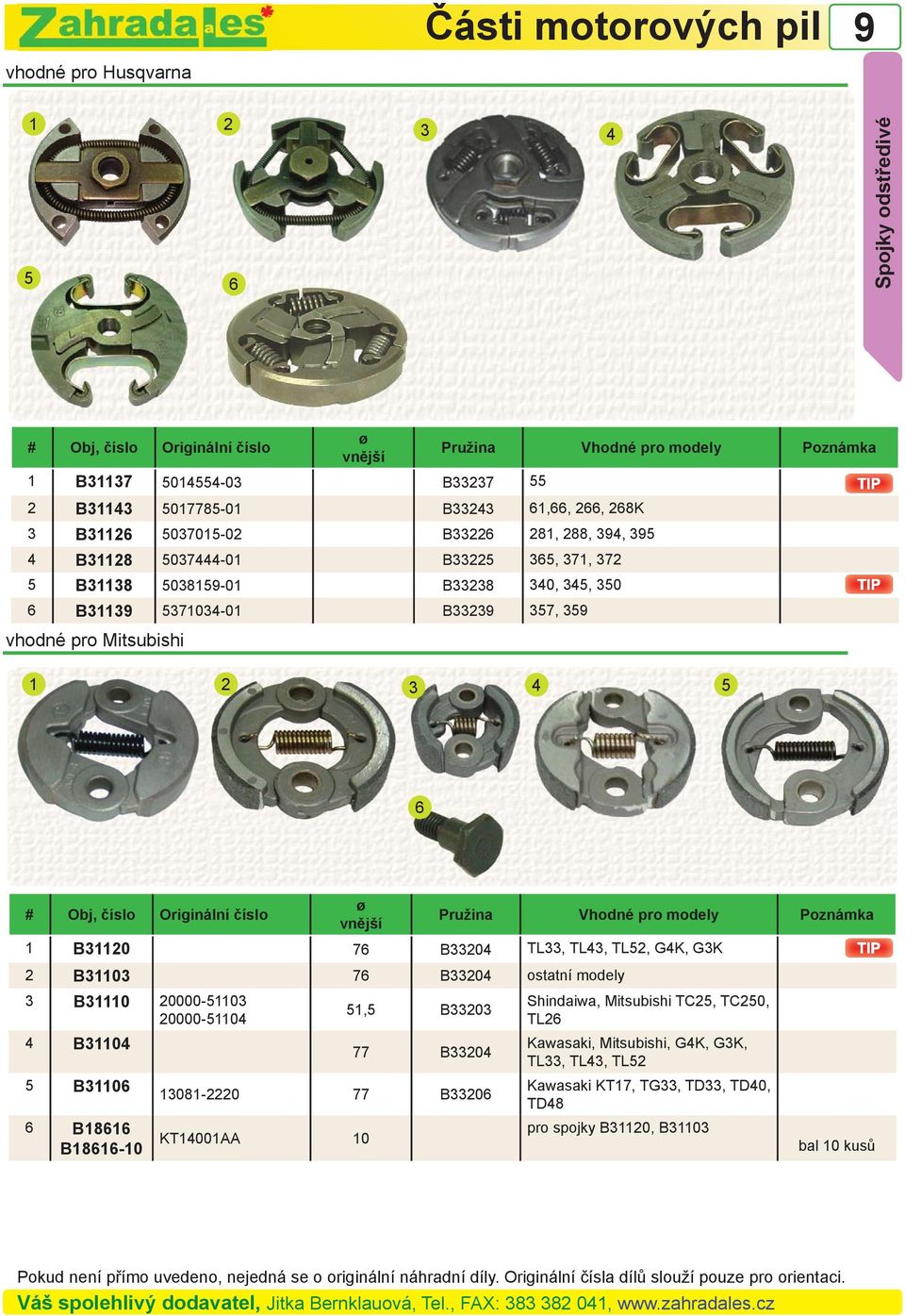 Vhodné pro modely Poznámka 1 B31120 76 B33204 TL33, TL43, TL52, G4K, G3K 2 B31103 76 B33204 ostatní modely 3 B31110 20000-51103 20000-51104 4 B31104 5 B31106 51,5 B33203 77 B33204