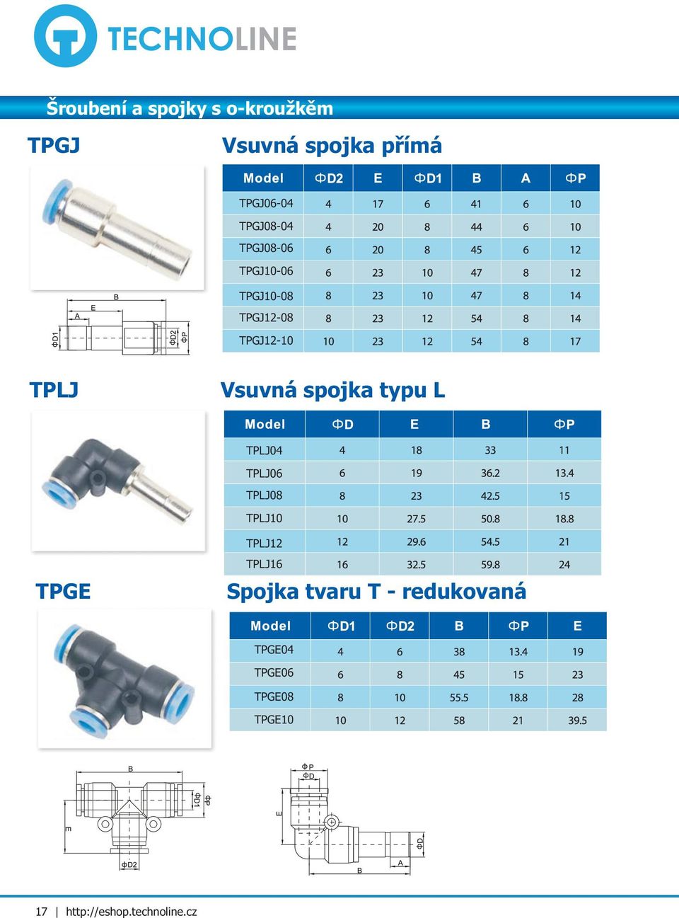 Vsuvná spojka typu L TPLJ04 TPLJ06 TPLJ08 TPLJ10 TPGE TPLJ12 TPLJ16