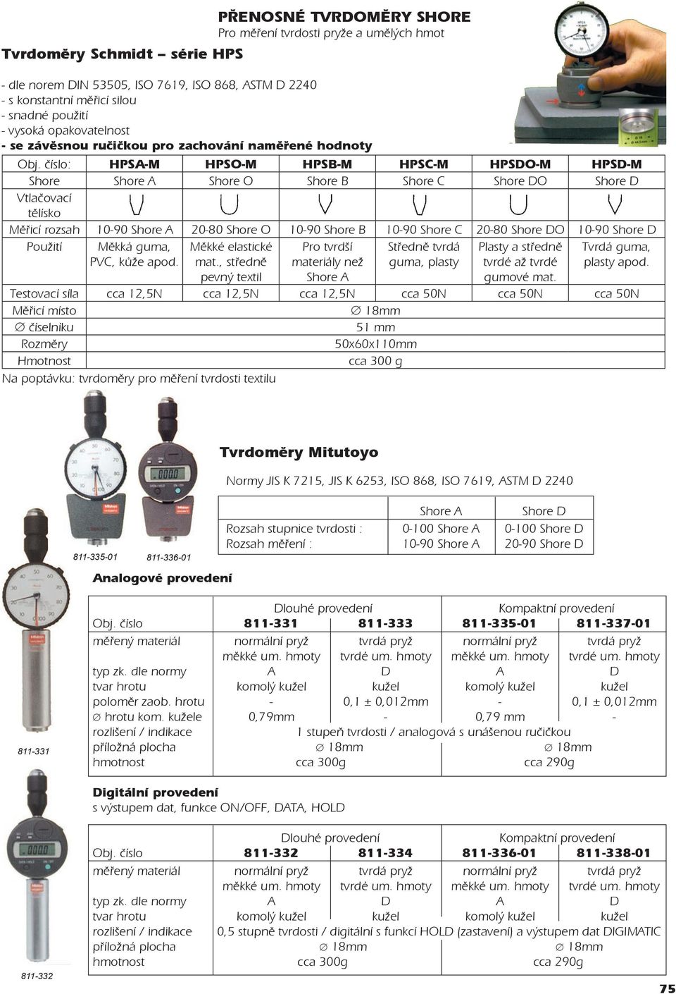 číslo: HPSA-M HPSO-M HPSB-M HPSC-M HPSDO-M HPSD-M Shore Shore A Shore O Shore B Shore C Shore DO Shore D Vtlačovací tělísko Měřicí rozsah 10-90 Shore A 20-80 Shore O 10-90 Shore B 10-90 Shore C 20-80