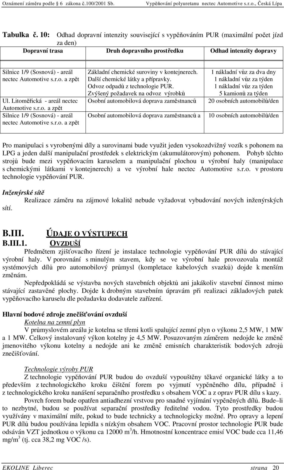 Automotive s.r.o. a zpět Ul. Litoměřická - areál nectec Automotive s.r.o. a zpět Silnice 1/9 (Sosnová) - areál nectec Automotive s.r.o. a zpět Základní chemické suroviny v kontejnerech.