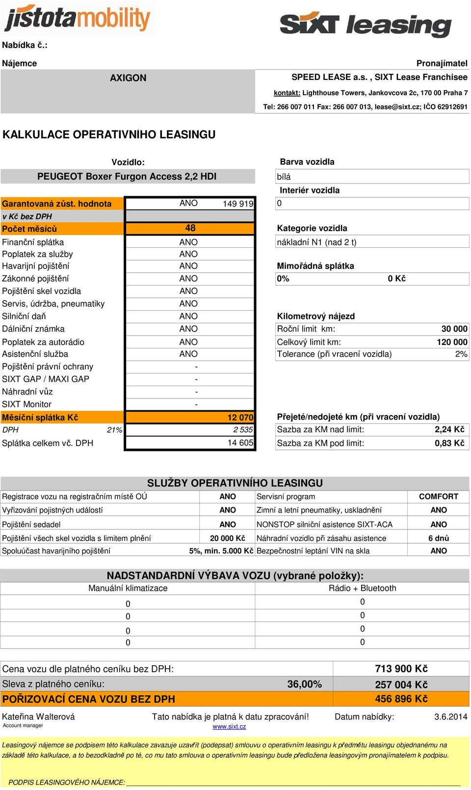 2,2 HDI 163 Servis, údržba, pneumatiky 1 8 Silniční daň 162 Dálniční známka 156 Roční limit km: 3 Poplatek za autorádio 45 Celkový limit km: 12 Asistenční služba 1 Tolerance (při vracení vozidla) 2%