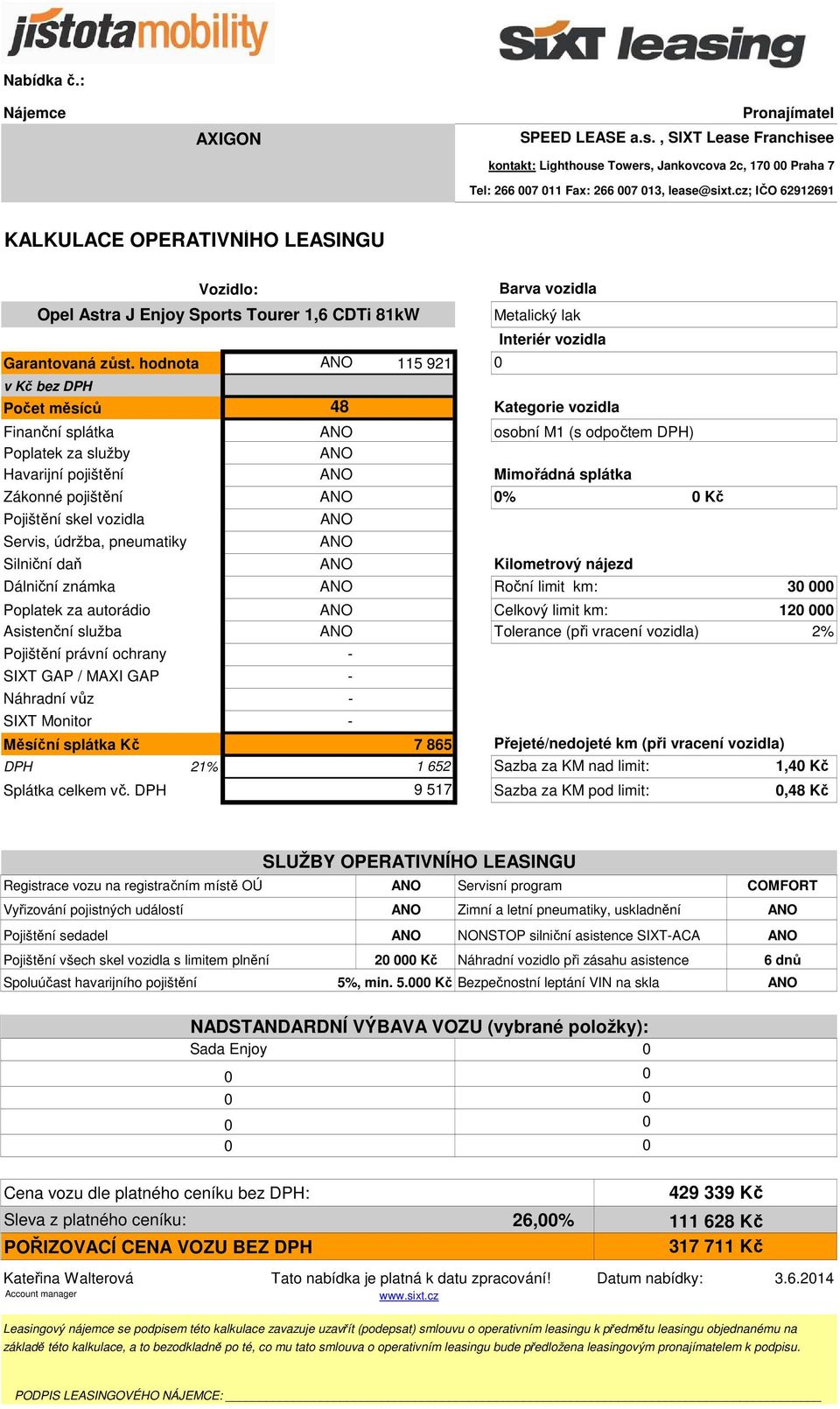 Sports Tourer 1,6 CDTi 81kW 163 Servis, údržba, pneumatiky 9 Silniční daň 135 Dálniční známka 156 Roční limit km: 3 Poplatek za autorádio 45 Celkový limit km: 12 Asistenční služba 1 Tolerance (při