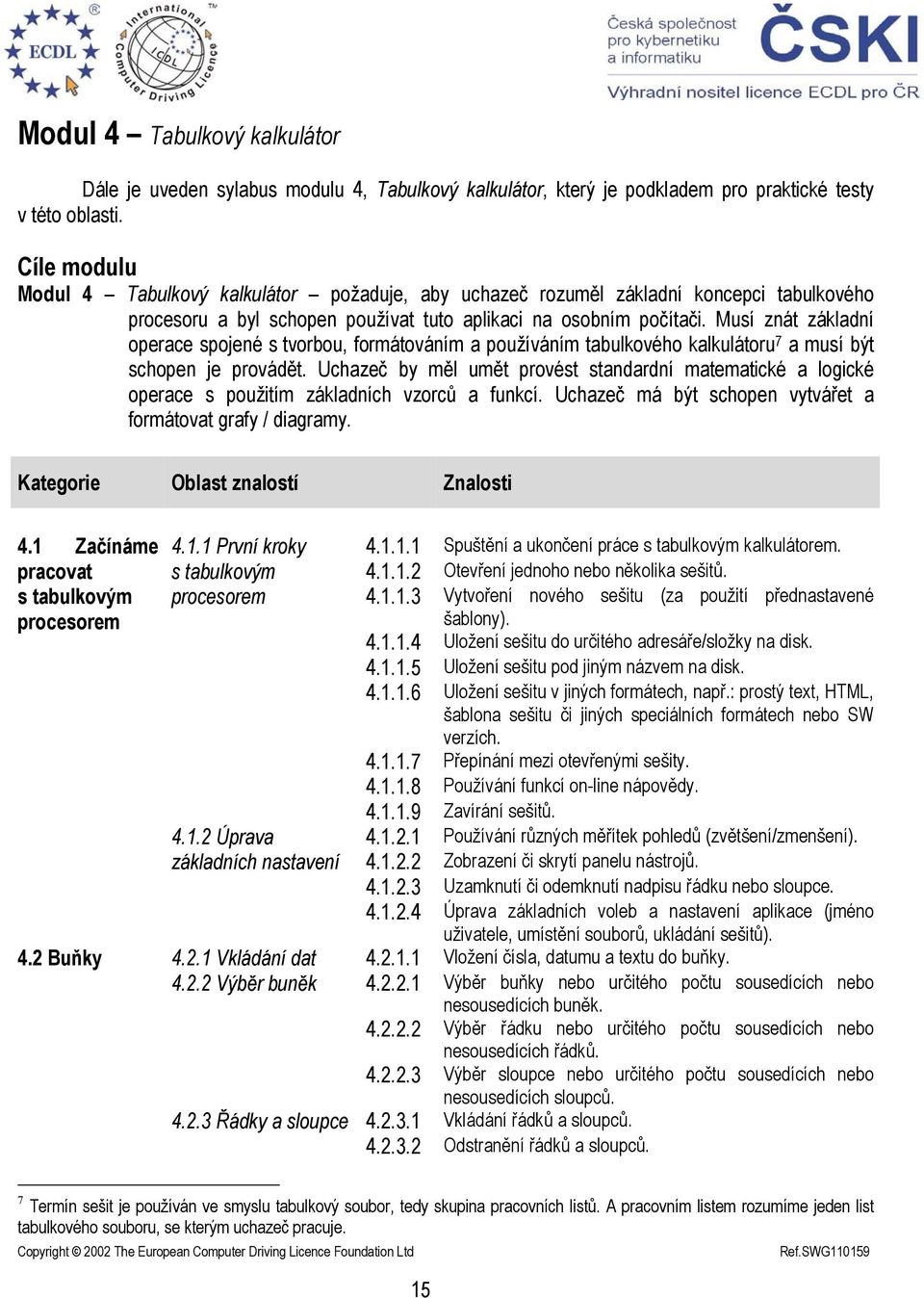 Musí znát základní operace spojené s tvorbou, formátováním a používáním tabulkového kalkulátoru 7 a musí být schopen je provádět.