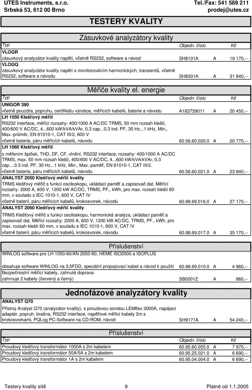 energie UNIGOR 390 včetně pouzdra, popruhu, certifikátu výrobce, měřících kabelů, baterie a návodu A183739011 A 20 450,-- LH 1050 Klešťový měřič RS232 interface, měřící rozsahy: 400/1000 A AC/DC