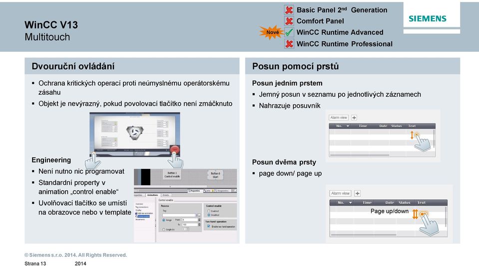 posun v seznamu po jednotlivých záznamech Nahrazuje posuvník Engineering Není nutno nic programovat Standardní property v animation control enable