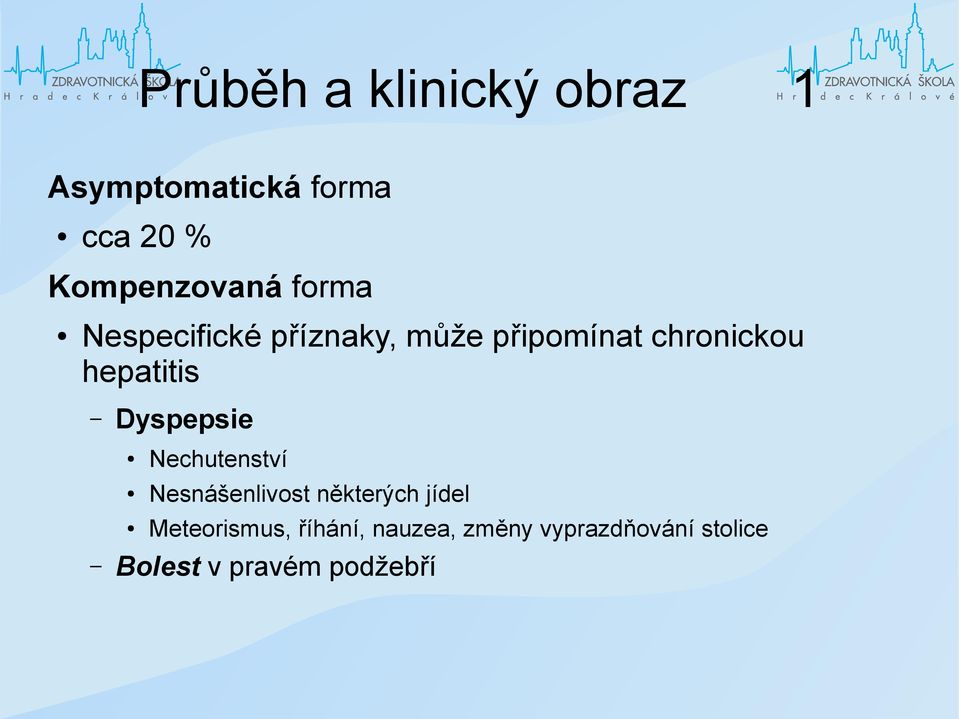 chronickou hepatitis Dyspepsie Nechutenství Nesnášenlivost