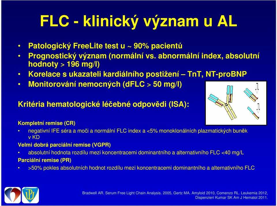 Kompletní remise (CR) negativní IFE séra a moči a normální FLC index a <5% monoklonálních plazmatických buněk v KD Velmi dobrá parciální remise (VGPR) absolutní hodnota rozdílu mezi koncentracemi