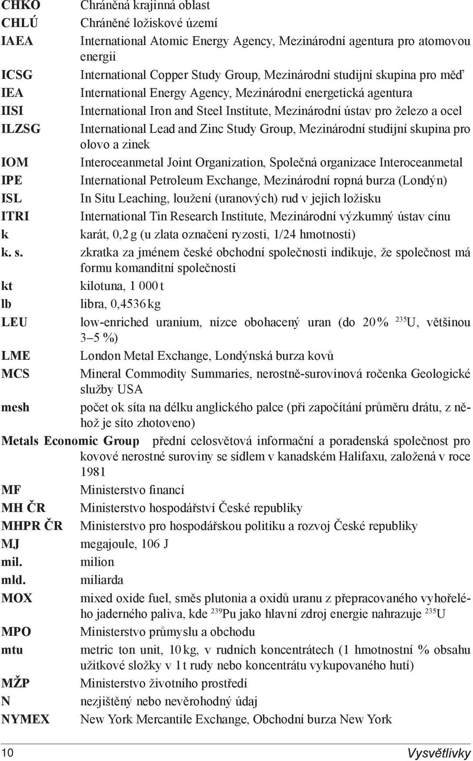 and Zinc Study Group, Mezinárodní studijní skupina pro olovo a zinek IOM Interoceanmetal Joint Organization, Společná organizace Interoceanmetal IPE International Petroleum Exchange, Mezinárodní