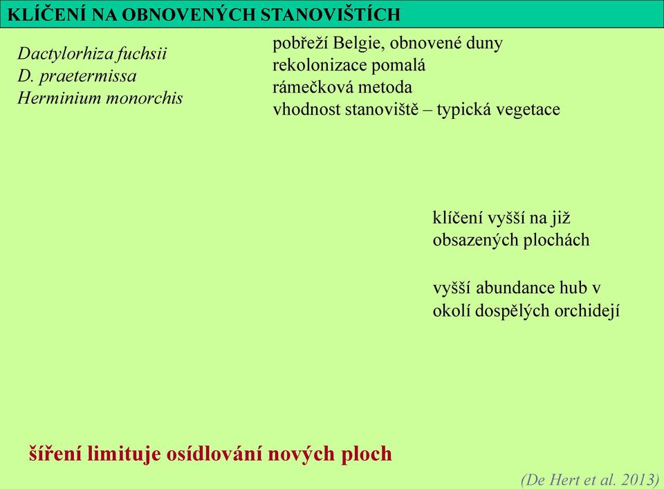 rámečková metoda vhodnost stanoviště typická vegetace klíčení vyšší na již obsazených