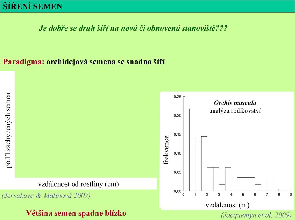 Orchis mascula analýza rodičovství vzdálenost od rostliny (cm) (Jersáková