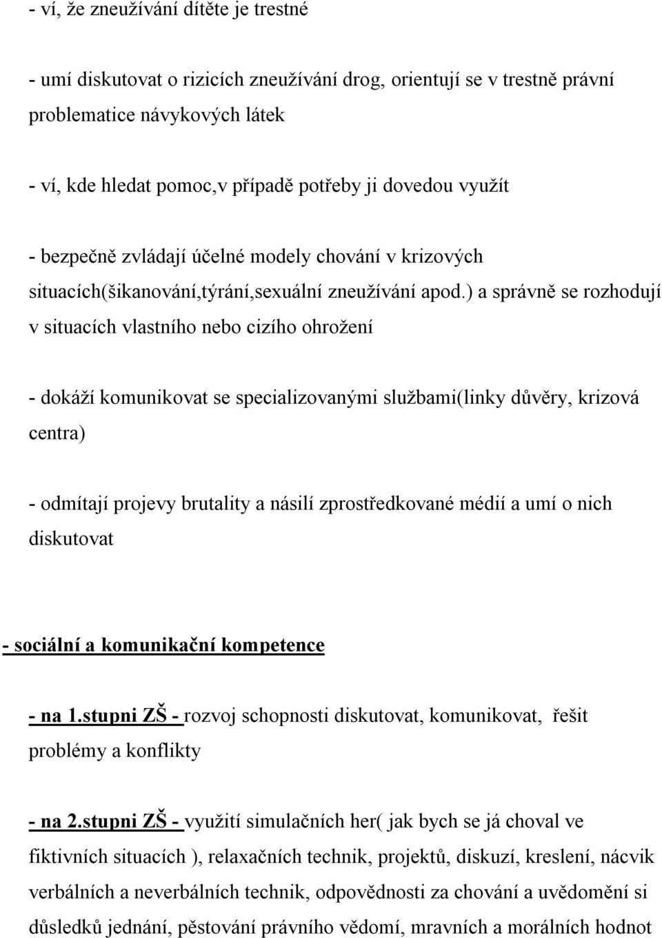 ) a správně se rozhodují v situacích vlastního nebo cizího ohrožení - dokáží komunikovat se specializovanými službami(linky důvěry, krizová centra) - odmítají projevy brutality a násilí