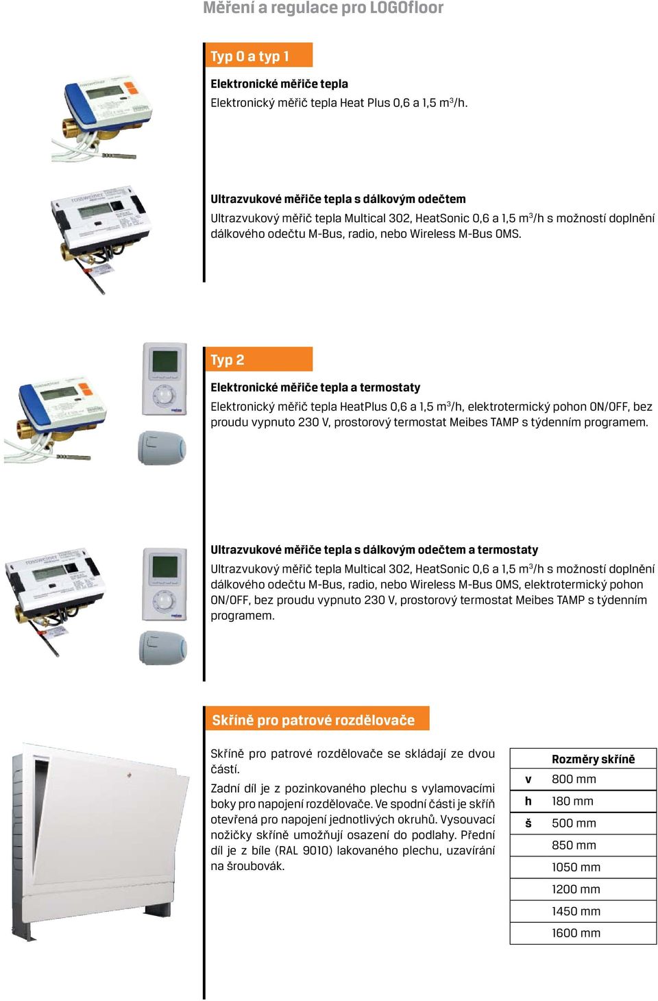 Typ 2 Elektronické měřiče tepla a termostaty Elektronický měřič tepla HeatPlus 0,6 a 1,5 m 3 /h, elektrotermický pohon ON/OFF, bez proudu vypnuto 230 V, prostorový termostat Meibes TAMP s týdenním