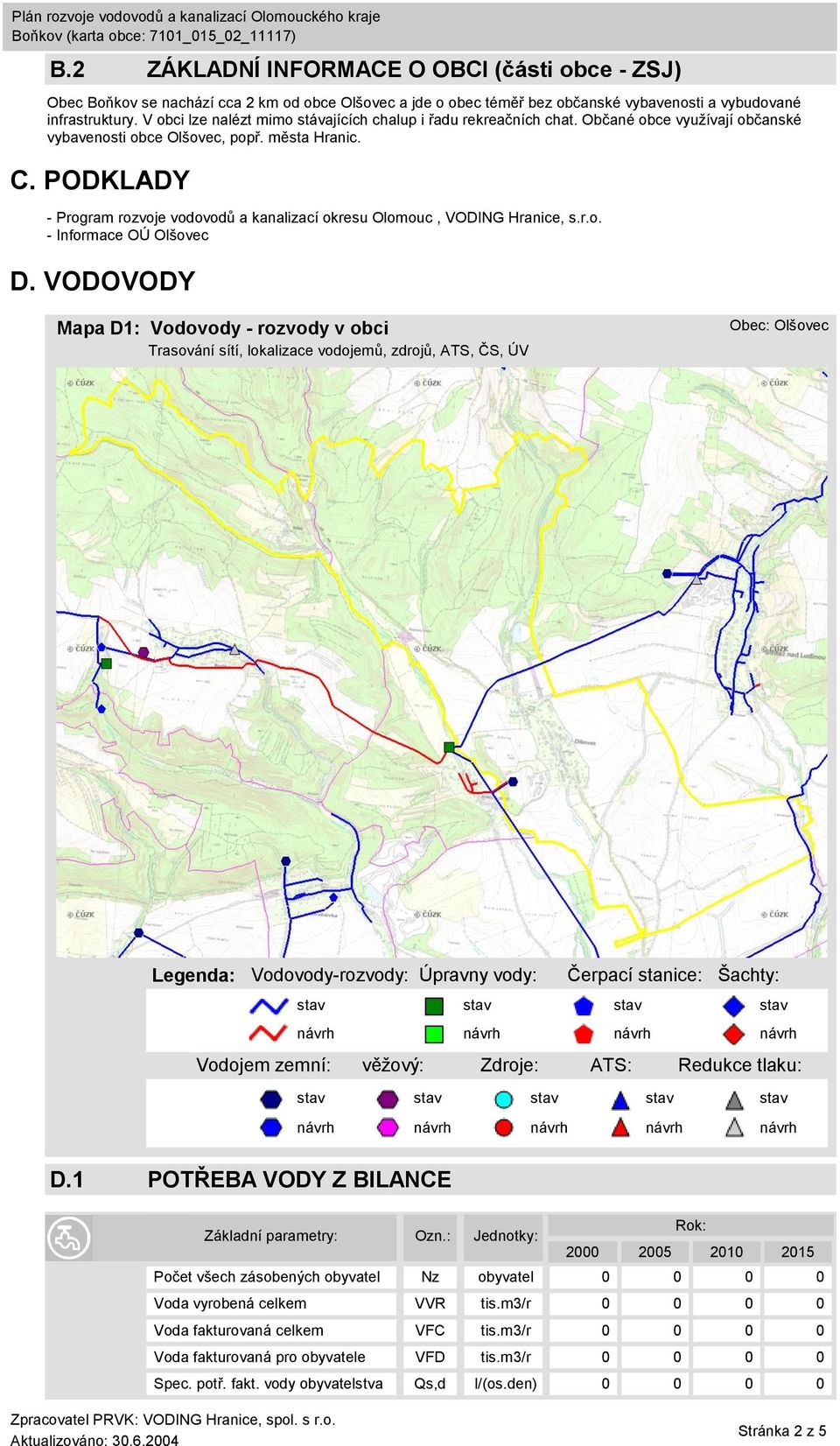 PODKLADY - Program rozvoje vodovodů a kanalizací okresu Olomouc, VODING Hranice, s.r.o. - Informace OÚ Olšovec D.