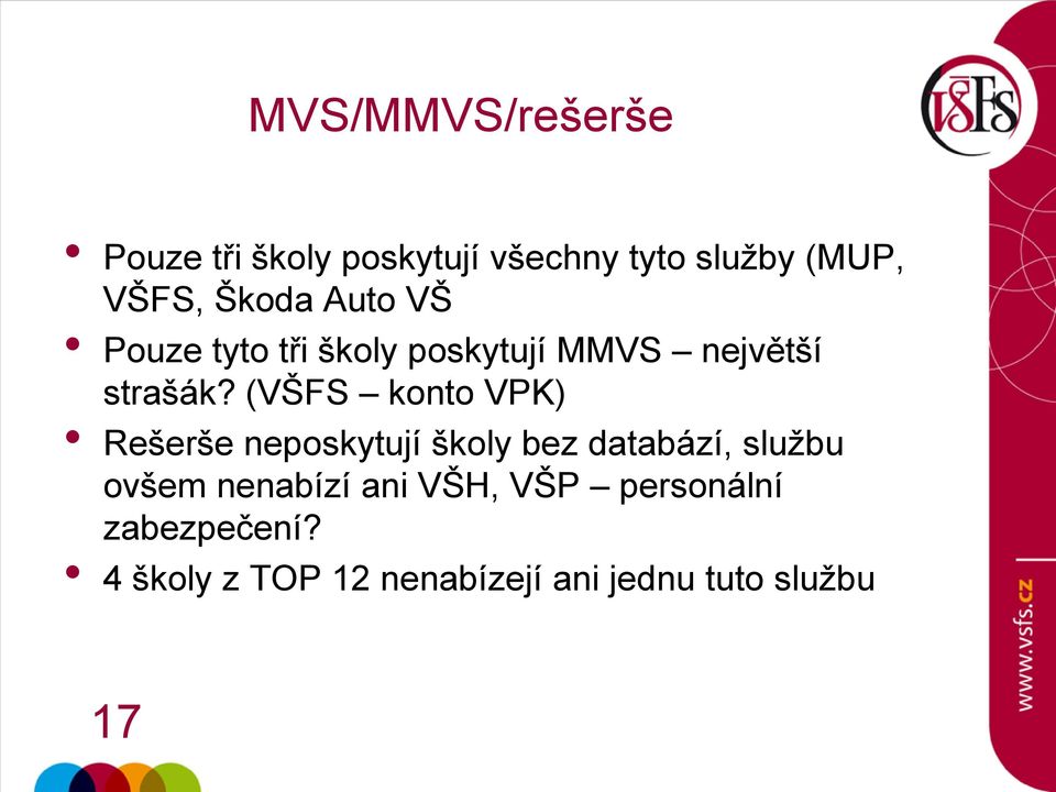 (VŠFS konto VPK) Rešerše neposkytují školy bez databází, službu ovšem