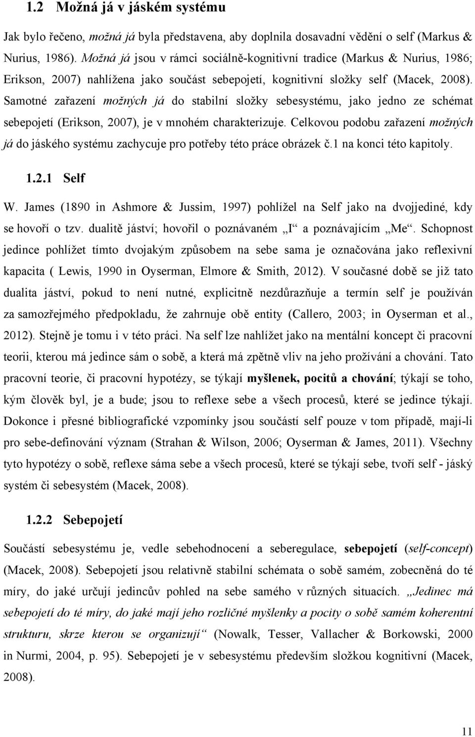 Samotné zařazení možných já do stabilní složky sebesystému, jako jedno ze schémat sebepojetí (Erikson, 2007), je v mnohém charakterizuje.
