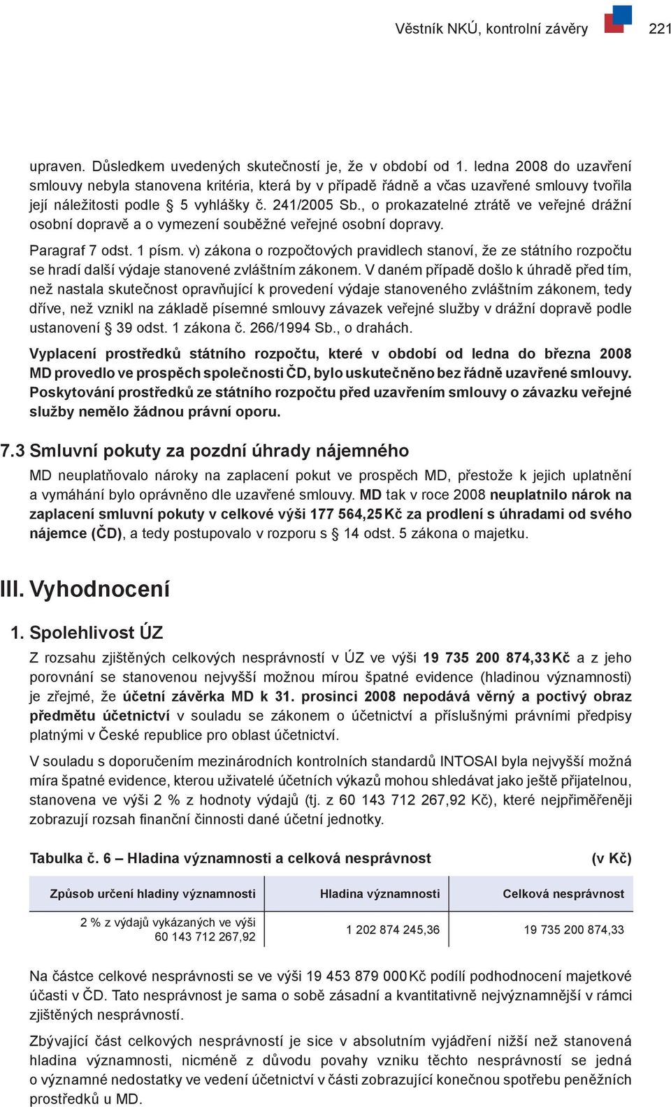 , o prokazatelné ztrátě ve veřejné drážní osobní dopravě a o vymezení souběžné veřejné osobní dopravy. Paragraf 7 odst. 1 písm.
