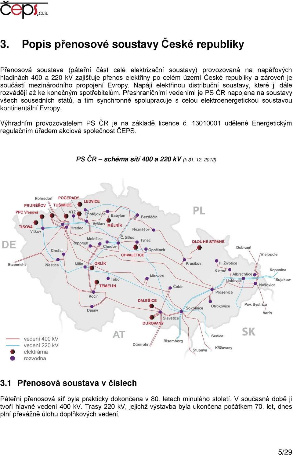 Přeshraničními vedeními je PS ČR napojena na soustavy všech sousedních států, a tím synchronně spolupracuje s celou elektroenergetickou soustavou kontinentální Evropy.