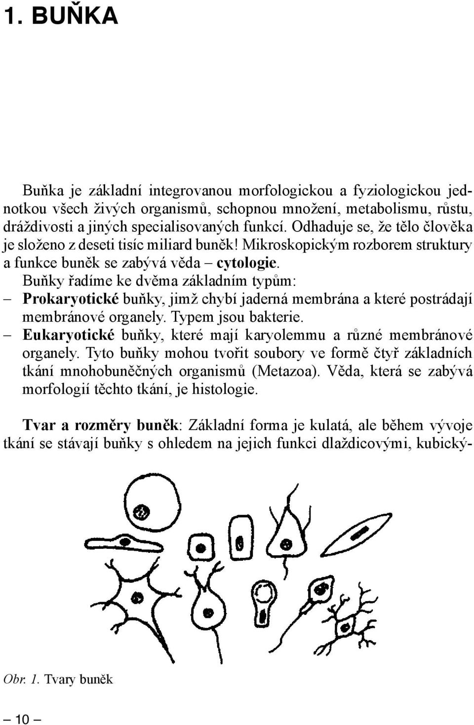 Buňky řadíme ke dvěma základním typům: Prokaryotické buňky, jimž chybí jaderná membrána a které postrádají membránové organely. Typem jsou bakterie.